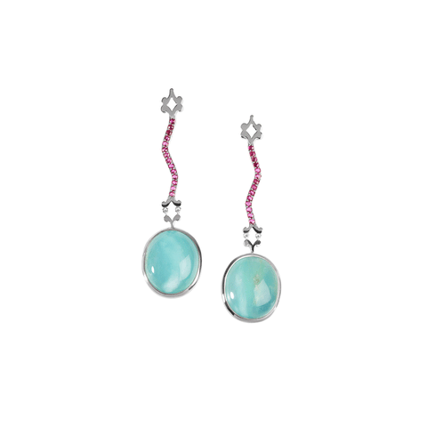 Coral Sea Ruby & Opal Gold Earrings