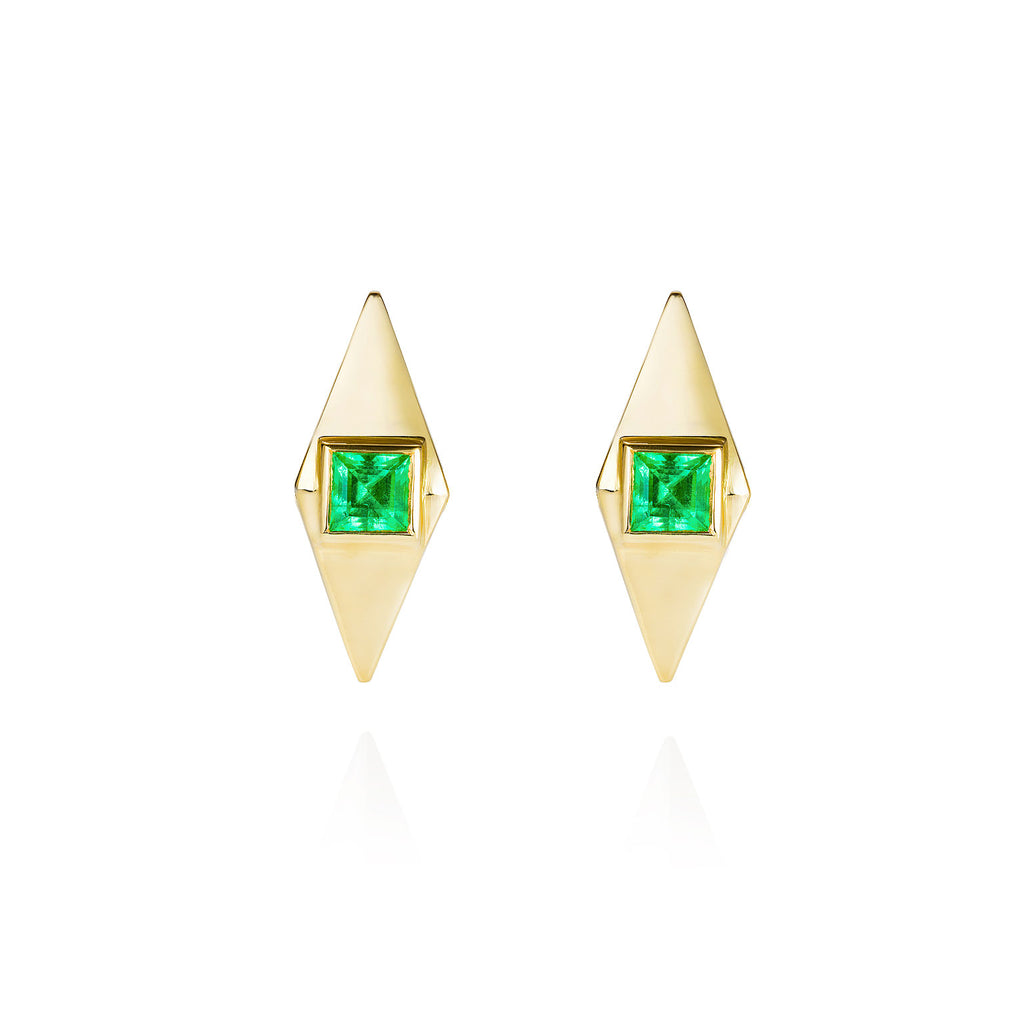 Emerald & Gold Pyramid Stud Earrings Emerald & Gold Pyramid Stud Earrings
