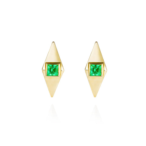 Emerald & Gold Pyramid Stud Earrings