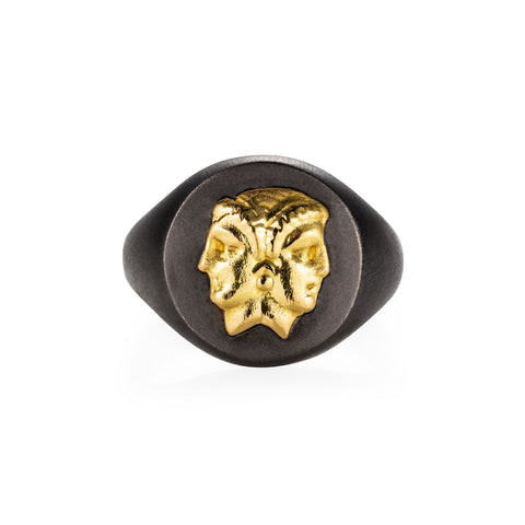 Gemini Black Gold Signet Ring