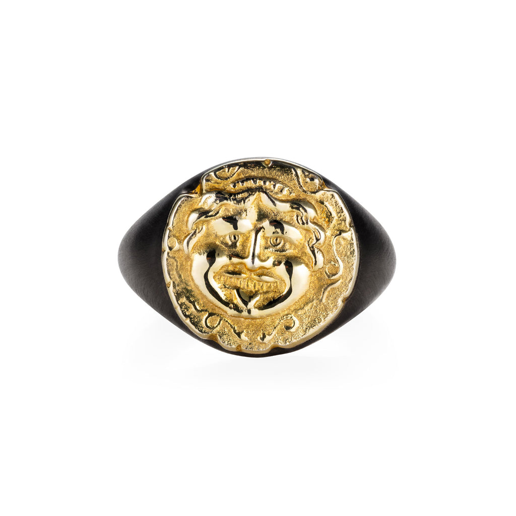 Medusa Black Gold Signet Ring