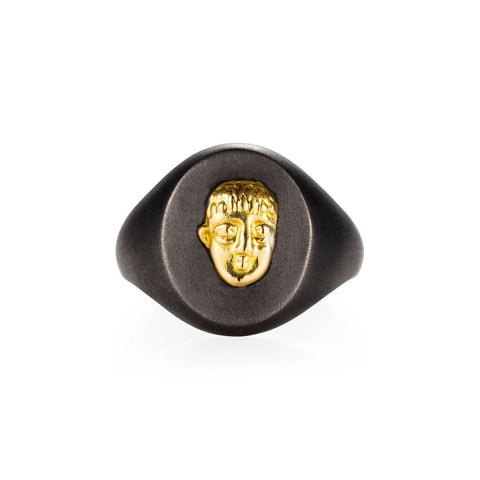Youth Face Black Gold Signet Ring